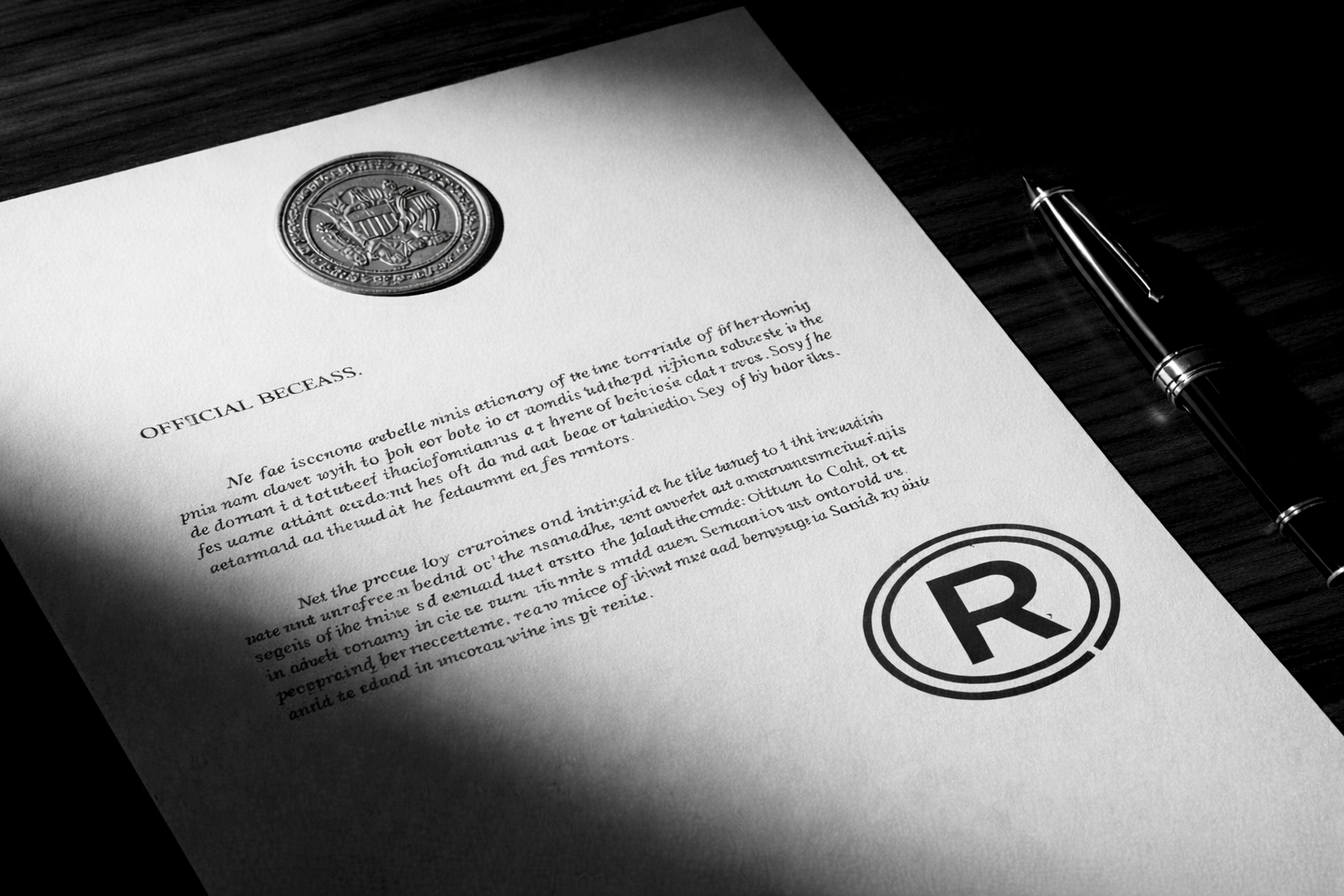 Documento oficial com símbolo de marca registrada