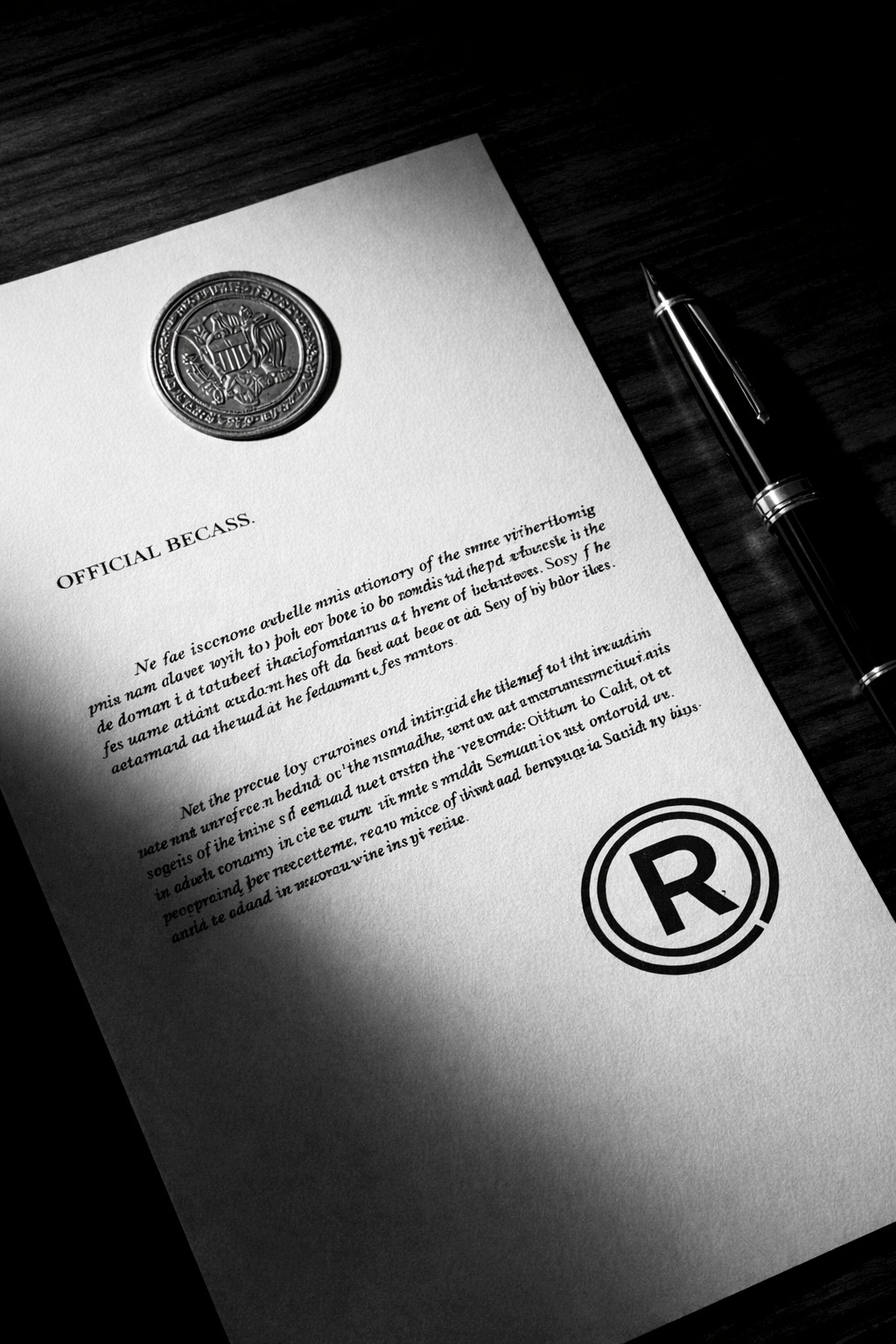 Documento oficial com símbolo de marca registrada